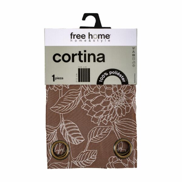 Cortina De Área Diseño Flores Café FREE HOME 135 X 213 Cm