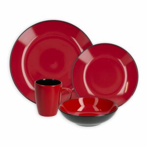 Vajilla 16 Piezas Redonda FREE HOME Roja Con Negro