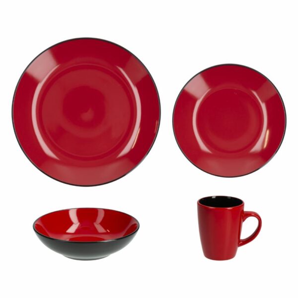 Vajilla 16 Piezas  Redonda FREE HOME Roja Con Negro - Imagen 2