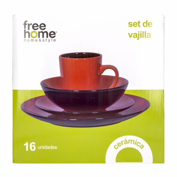 Vajilla 16 Piezas  Redonda FREE HOME Roja Con Negro - Imagen 6