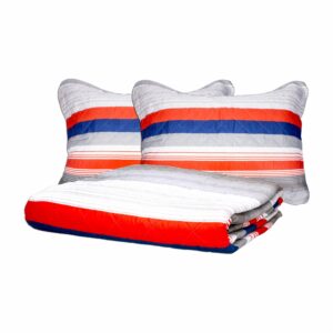 Cubrecama Patchwork Franjas Rojo Gris FREE HOME 2 Plazas