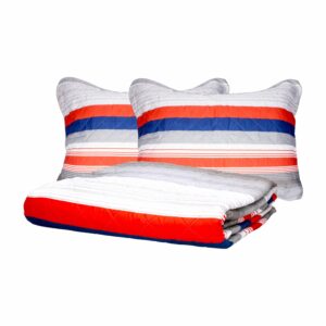 Cubrecama Patchwork Franjas Rojo Gris FREE HOME 3 Plazas