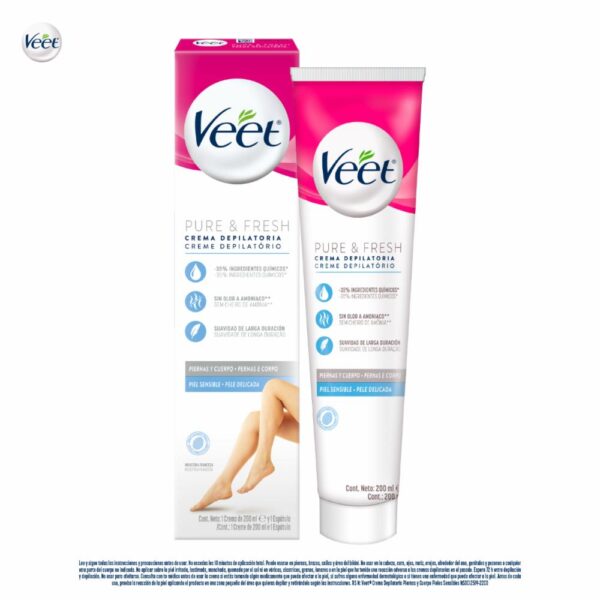 Crema Depiladora Corporal Para Piel Sensible Pure Y Fresh VEET 200 Ml