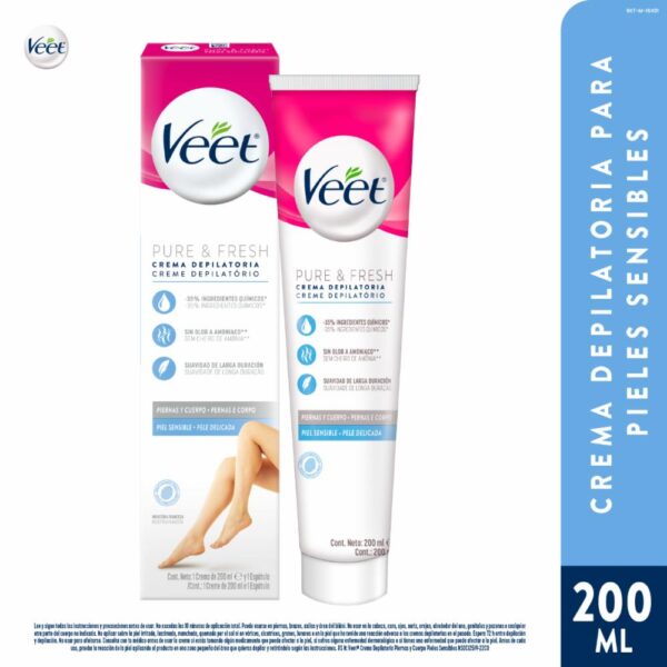 Crema Depiladora Corporal Para Piel Sensible Pure Y Fresh VEET 200 Ml - Imagen 2