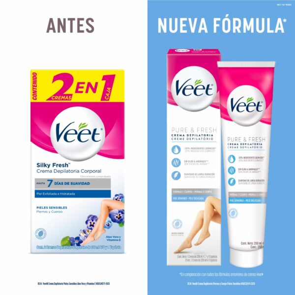 Crema Depiladora Corporal Para Piel Sensible Pure Y Fresh VEET 200 Ml - Imagen 3