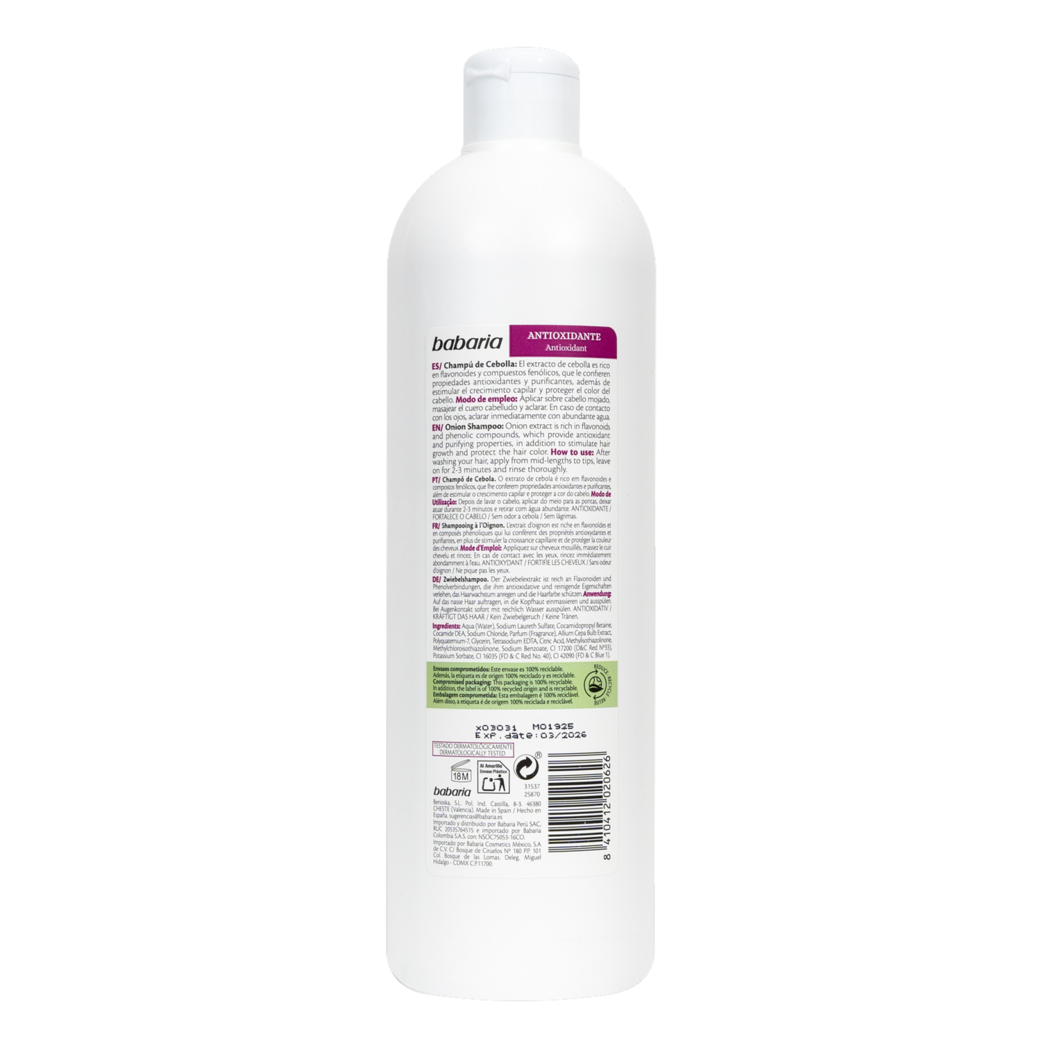 Shampoo De Cabello De Cebolla Antioxidante BABARIA 700 Ml