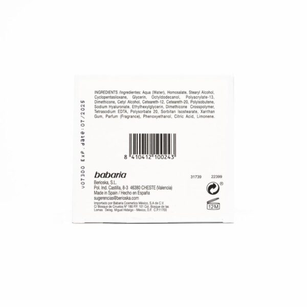 Crema Facial Con Ácido Hialurónico Día Y Noche BABARIA 50 Ml - Imagen 3
