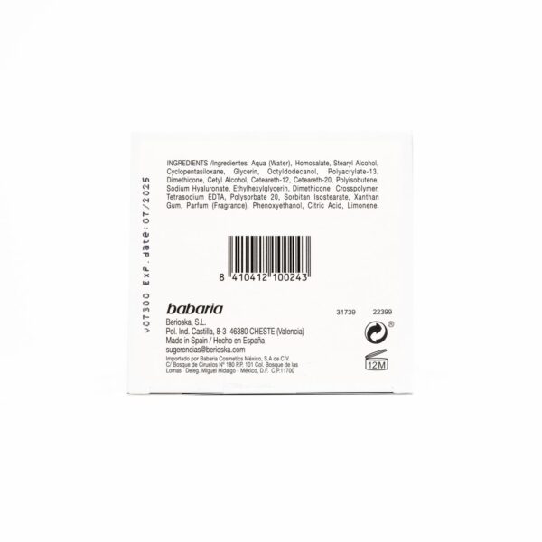 Crema Facial Con Ácido Hialurónico Día Y Noche BABARIA 50 Ml - Imagen 3