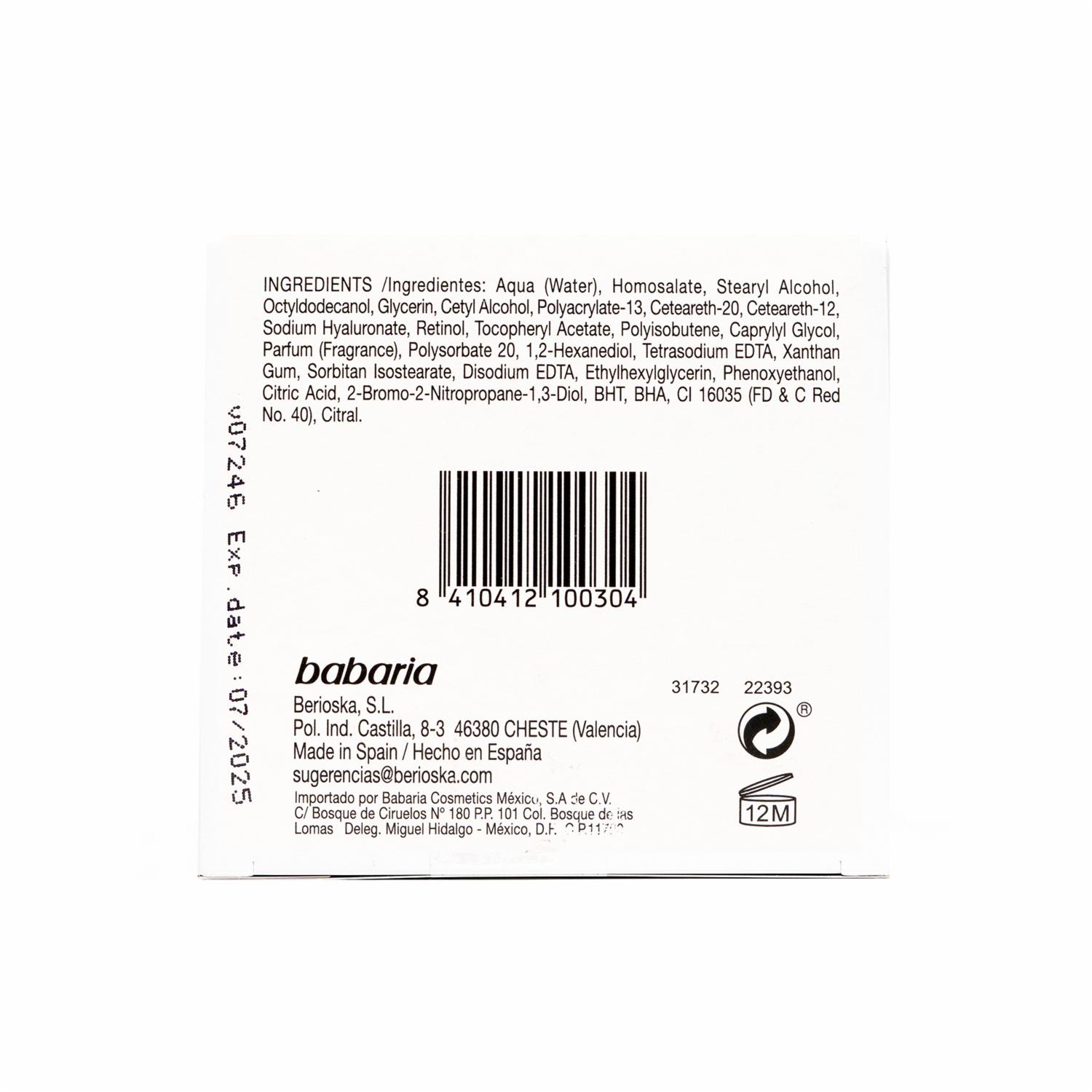 Crema Facial Antiarrugas Retinol Día Y Noche BABARIA 50 Ml - Imagen 3