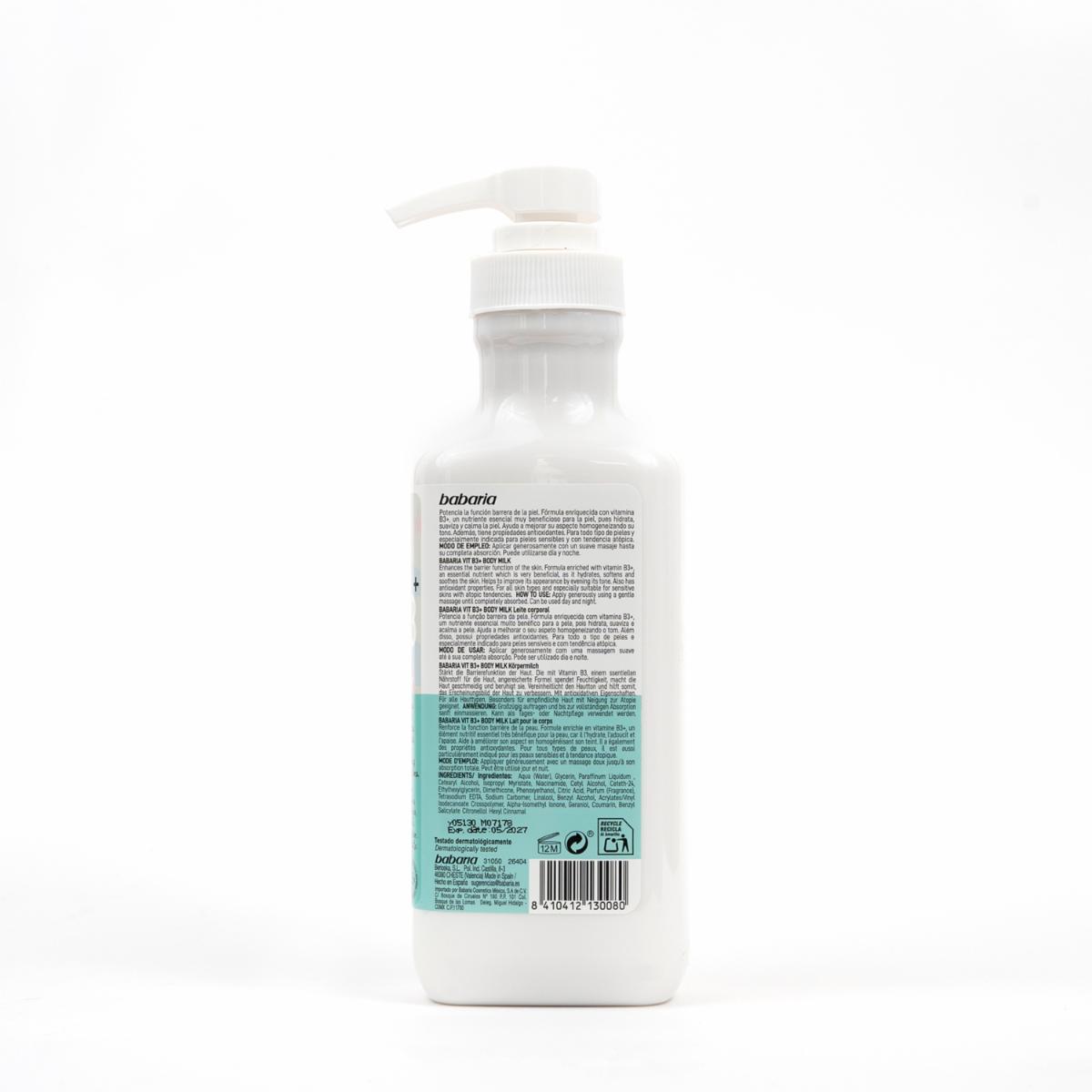 Crema Corporal Con Vitamina B3+ BABARIA 500 Ml