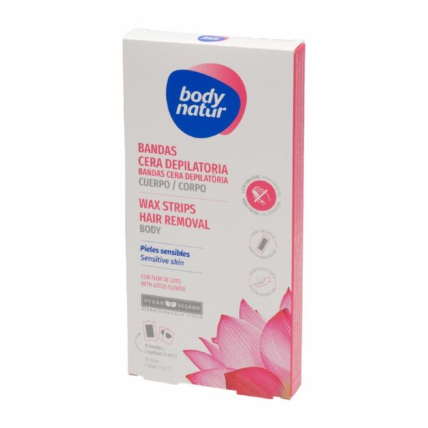 Cera Depilatoria Corporal En Bandas Piel Sensible Con Flor De Loto BODY NATUR 16 Uds