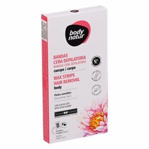 Cera Depilatoria Corporal En Bandas Piel Sensible Con Flor De Loto BODY NATUR 16 Uds