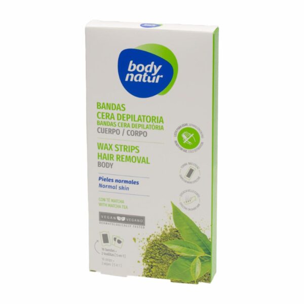 Cera Depilatoria Corporal En Bandas Piel Normal Y Seca Con Té Matcha BODY NATUR Pack X16