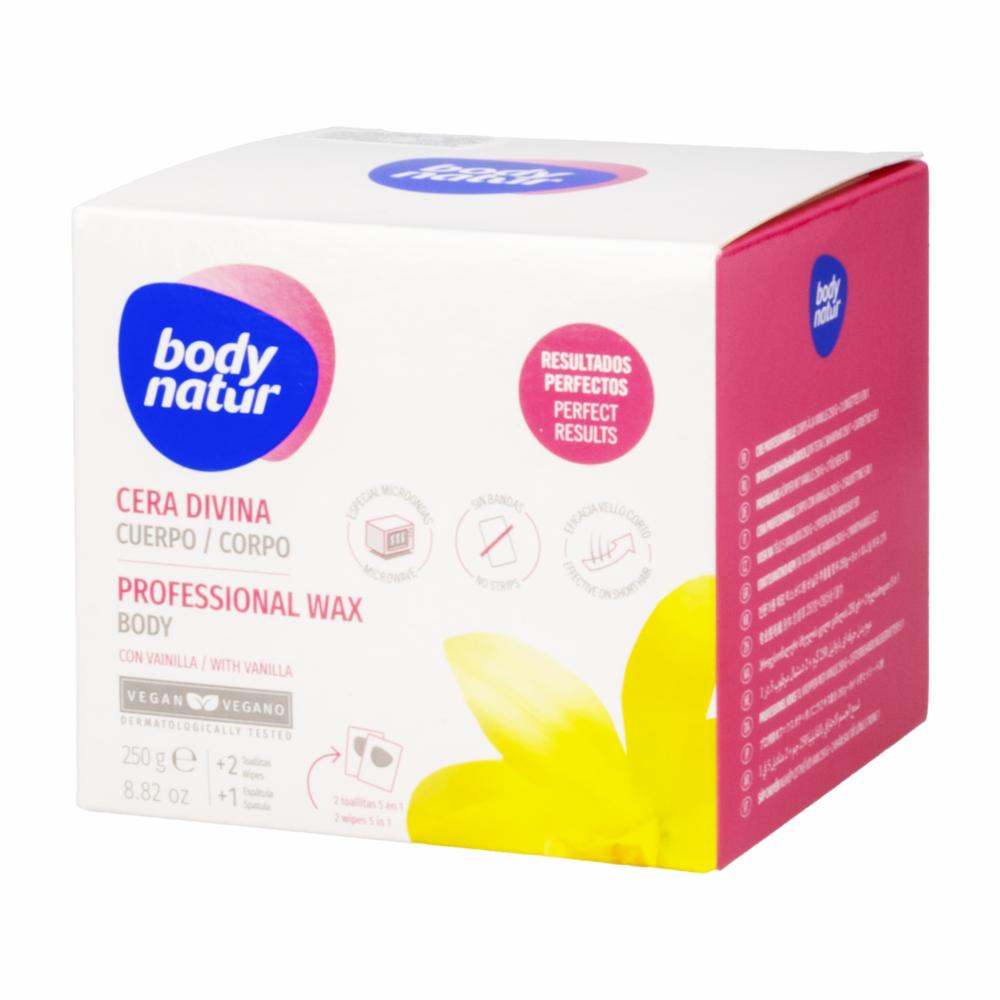Cera Depilatoria Corporal Profesional Con Vainilla + Toallitas Post Depilatorias BODY NATUR 250 G - Imagen 2