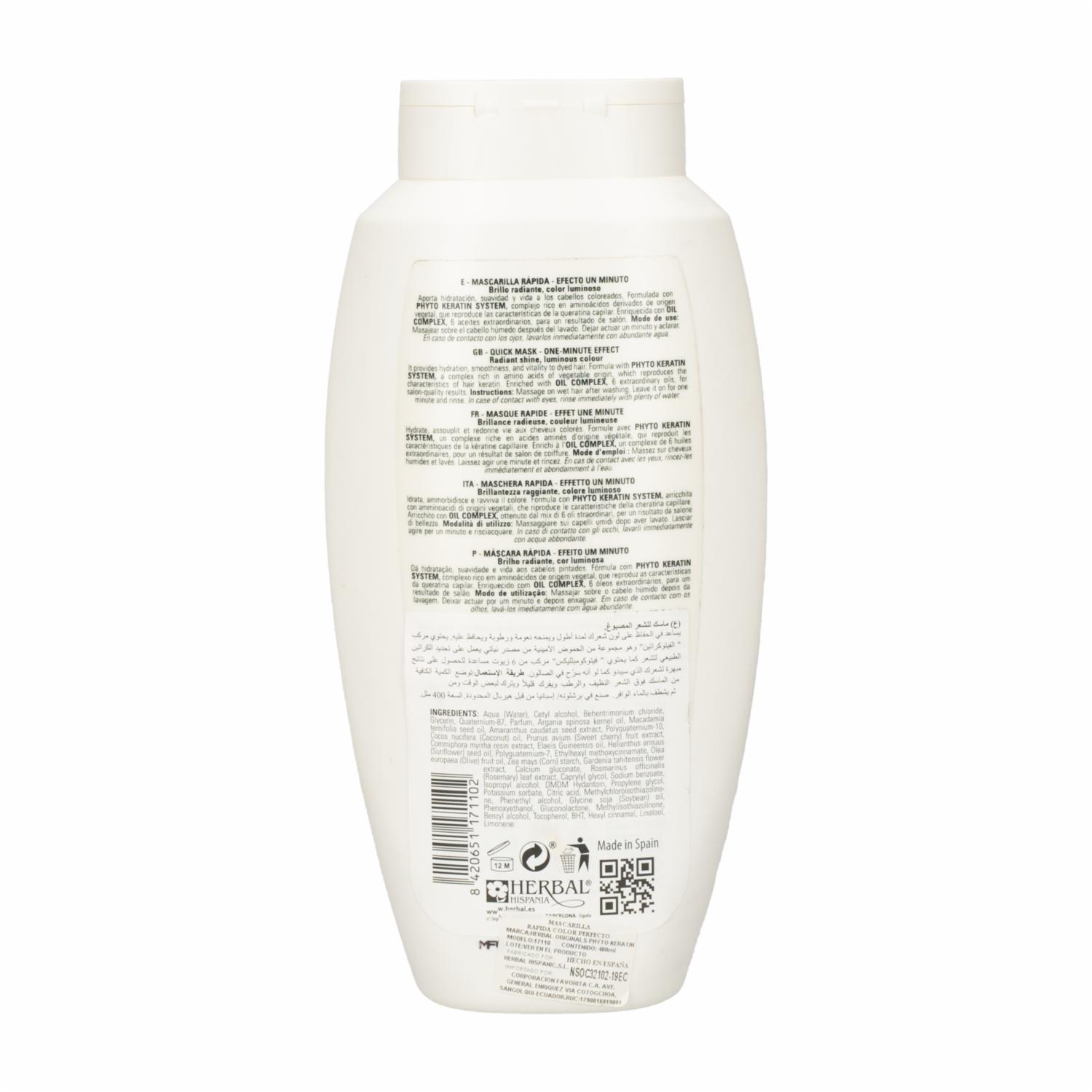 Mascarilla Capilar Con Phyto Keratin Color Perfecto HERBAL 400 Ml - Imagen 3