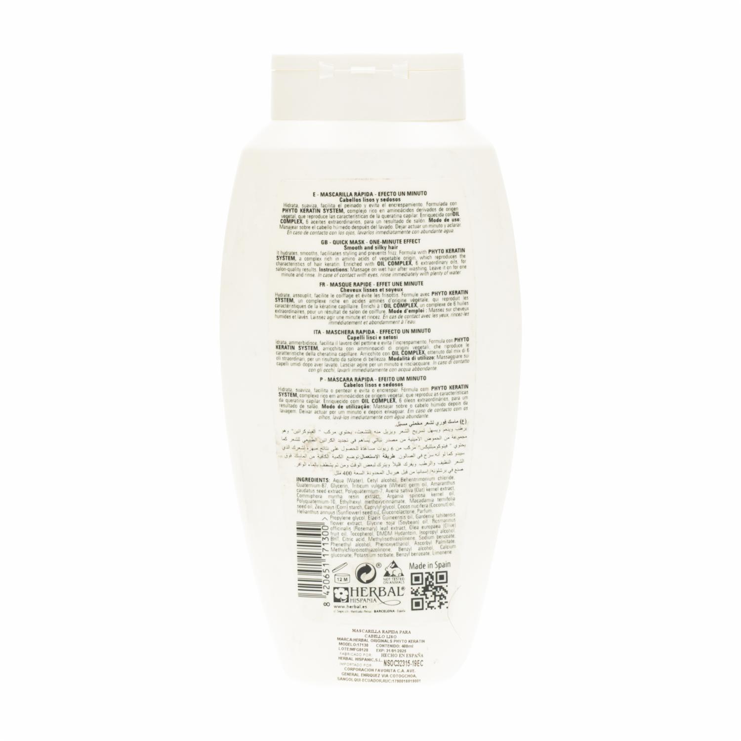Mascarilla Capilar Con Phyto Keratin Lisos Express HERBAL 400 Ml - Imagen 3