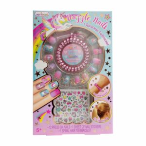 Uñas Postizas Para Niñas Unicornio Pulsera HOT FOCUS JueGo X 12 U