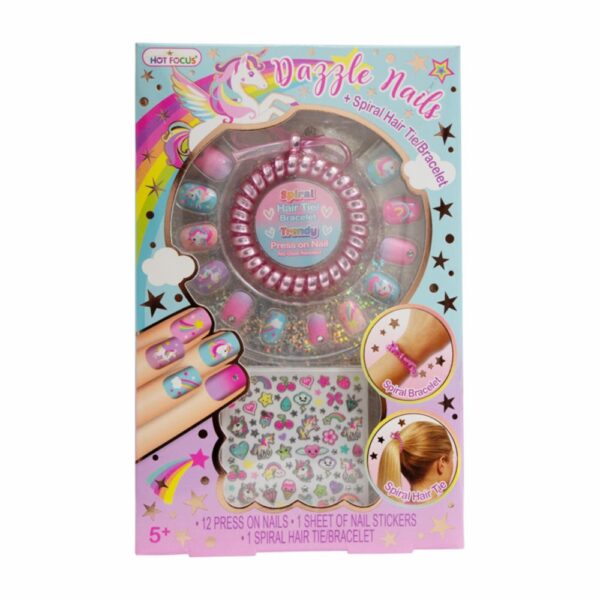 Uñas Postizas Para Niñas Unicornio Pulsera HOT FOCUS JueGo X 12 U