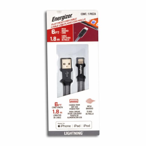Cable Lightning De Carga Malla Plana ENERGIZER 1,8 Metros - Imagen 2