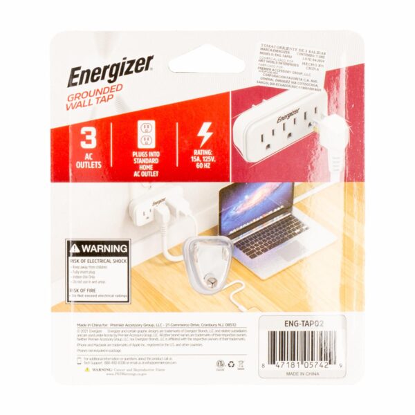 Adaptador Eléctrico Para Pared De 3 Salidas ENERGIZER Unidad - Imagen 2