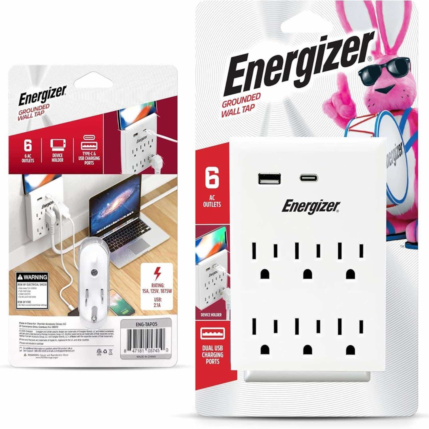 Tomacorriente Eléctrico De 6 Salidas Con Puerto USB ENERGIZER Unidad - Imagen 2
