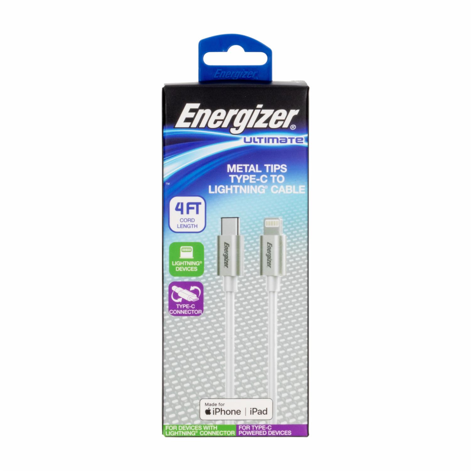 Cable Lightning Tipo C Puntas De Metal Blanco ENERGIZER 122 Cm - Imagen 2