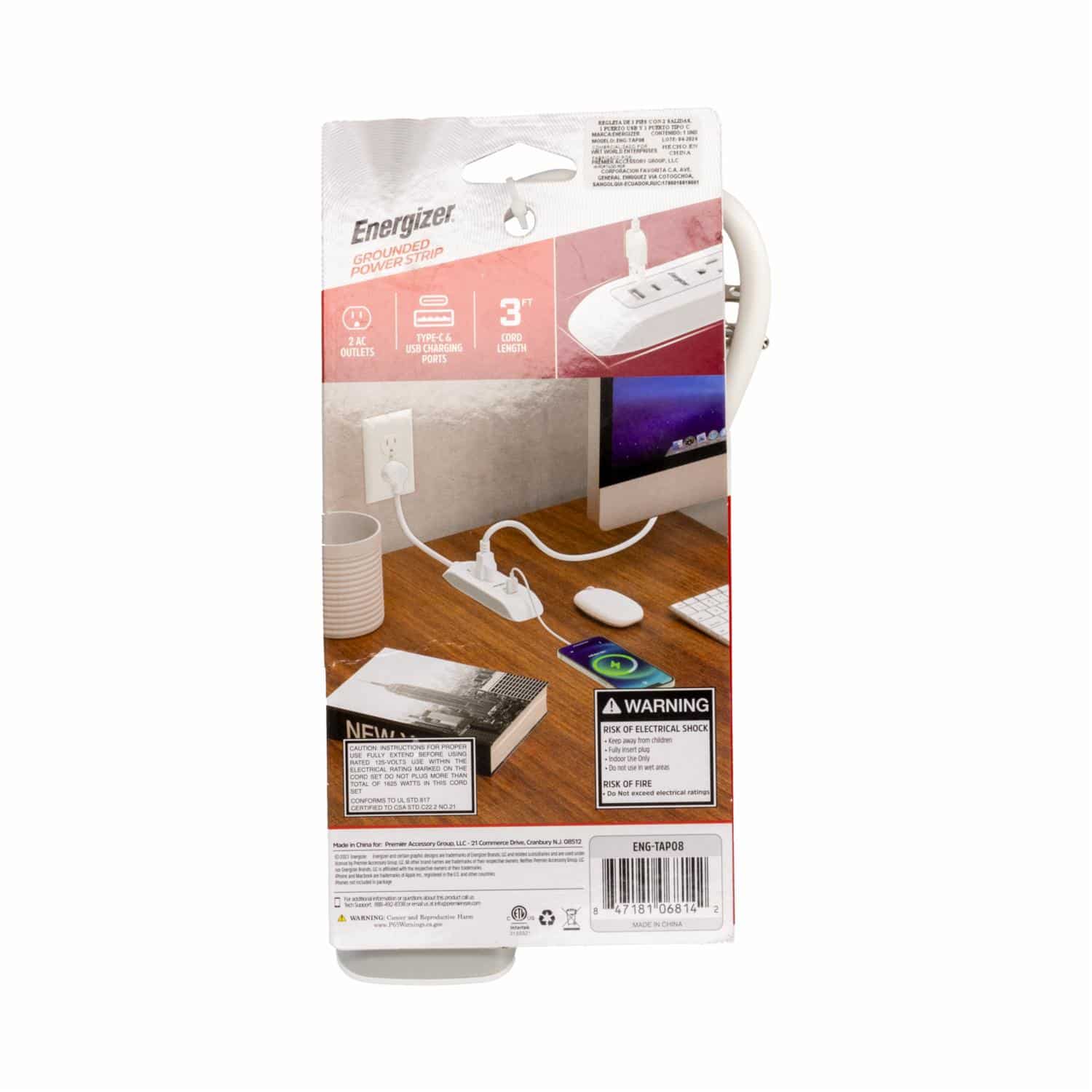 Regleta Eléctrica De 2 Tomas Eléctricas Y Usb ENERGIZER Unidad - Imagen 2