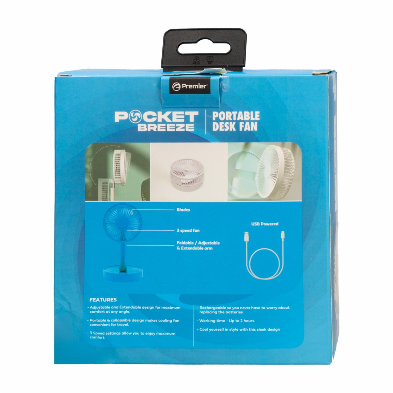 Ventilador Portátil Recargable Y Plegable PREMIER PBF04WH