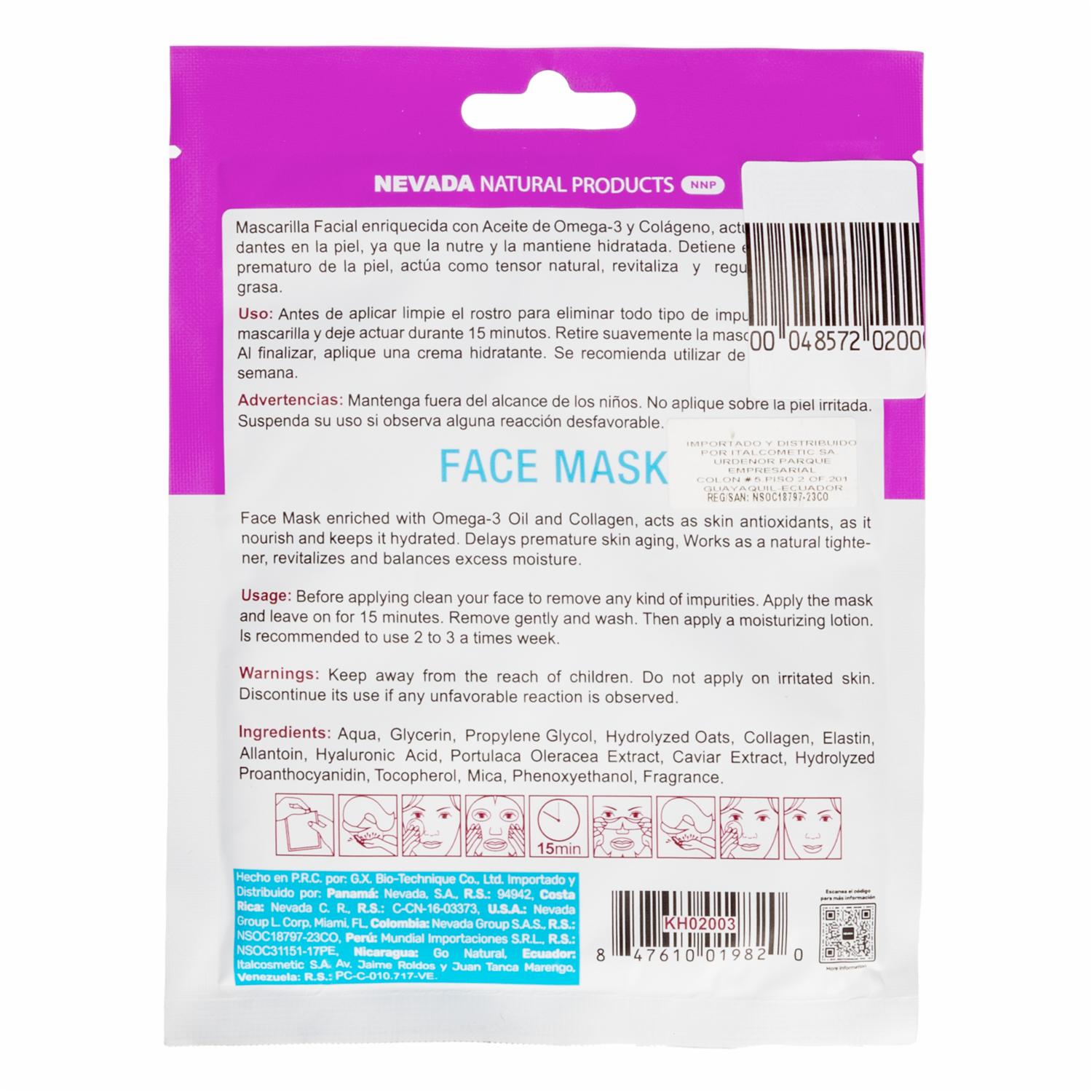Mascarilla Facial Collage Omega 3 NEVADA 60 G