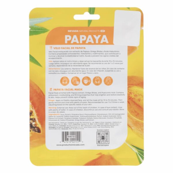 Mascarilla Facial De Con Ácido Hialurónico Papaya NEVADA Unidad - Imagen 2