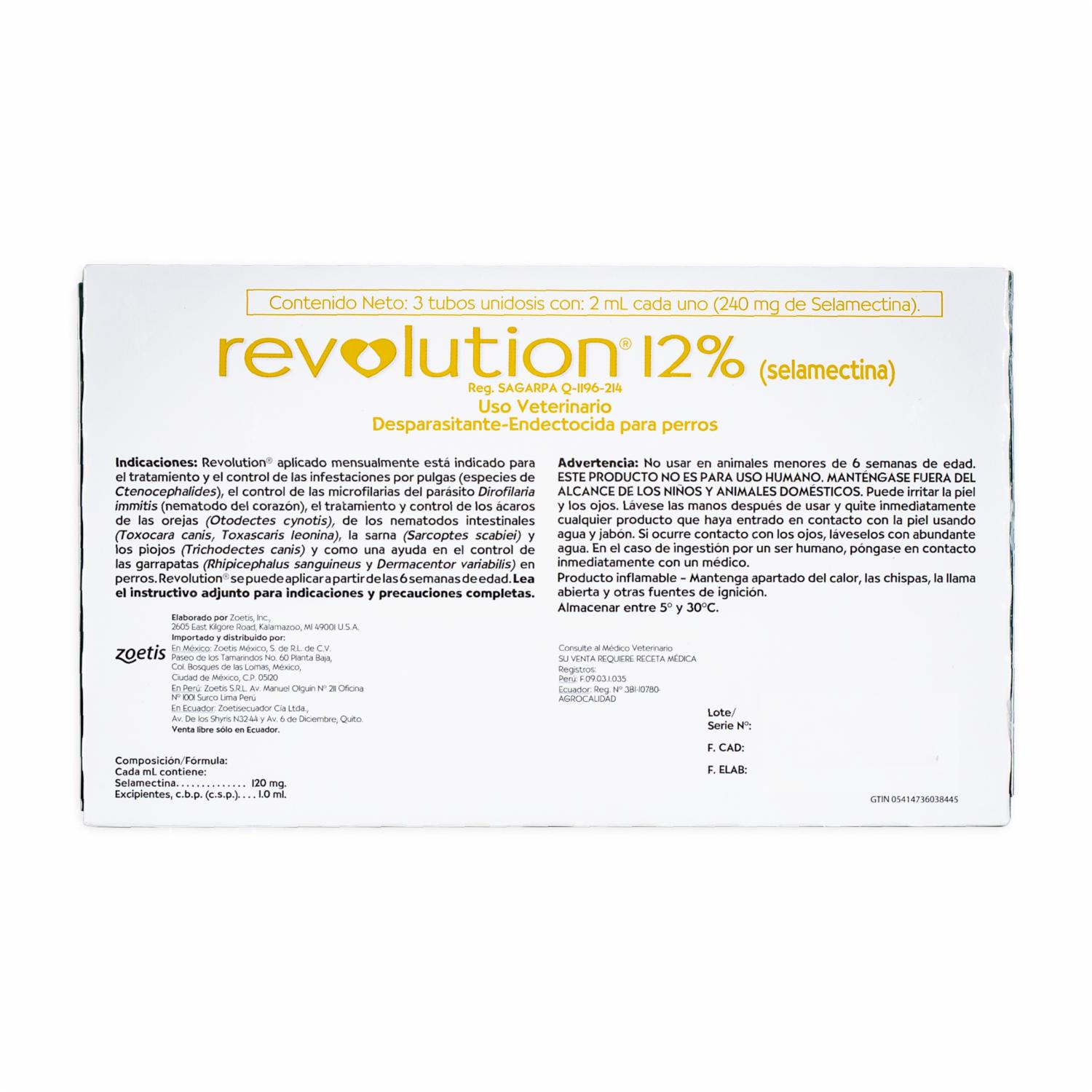 Desparasitante Para Perro Revolution 12% 20.1-40Kg Verde En Pipeta ZOETIS 2 Ml - Imagen 2