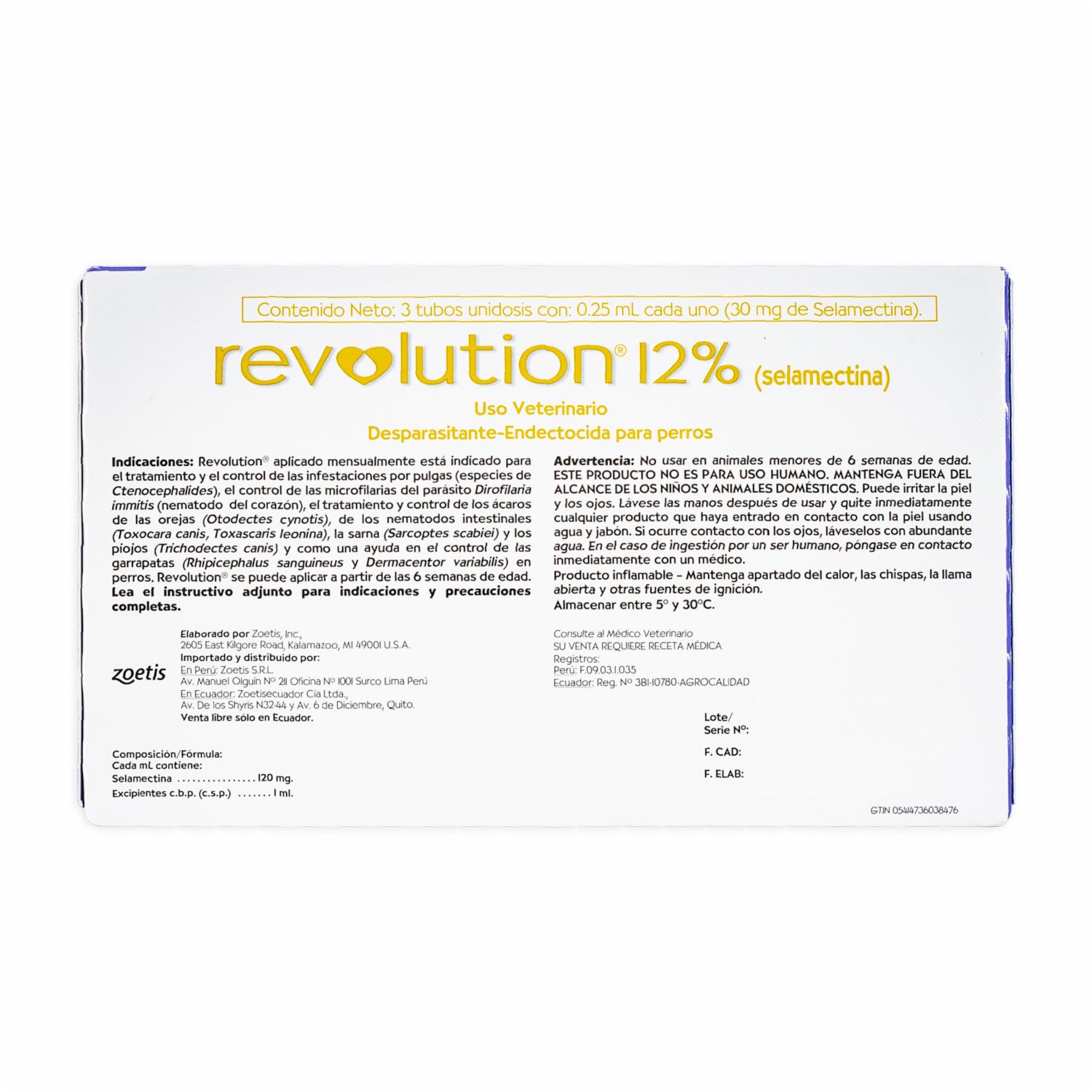 Desparasitante Para Perro Revolution 12% 2 6 5Kg Lila En Pipeta ZOETIS 0,25 Ml - Imagen 2