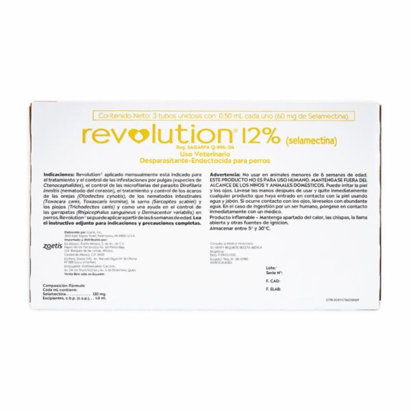 Antiparacitario Para Perro Revolution 12%  5.1-10Kg Café En Pipeta ZOETIS 0,50 Ml - Imagen 2