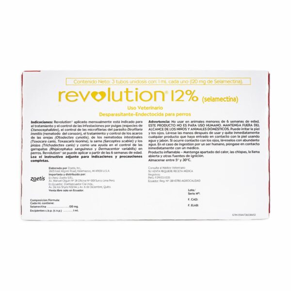Desparasitante Para Perro Revolution 12% 10.1-20Kg Rojo En Pipeta ZOETIS 1 Ml - Imagen 2