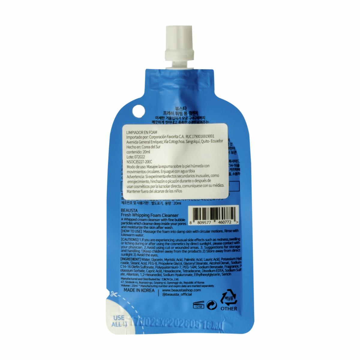 Limpiador Facial Sachet En Espuma Fresh BEAUSTA 20 Ml