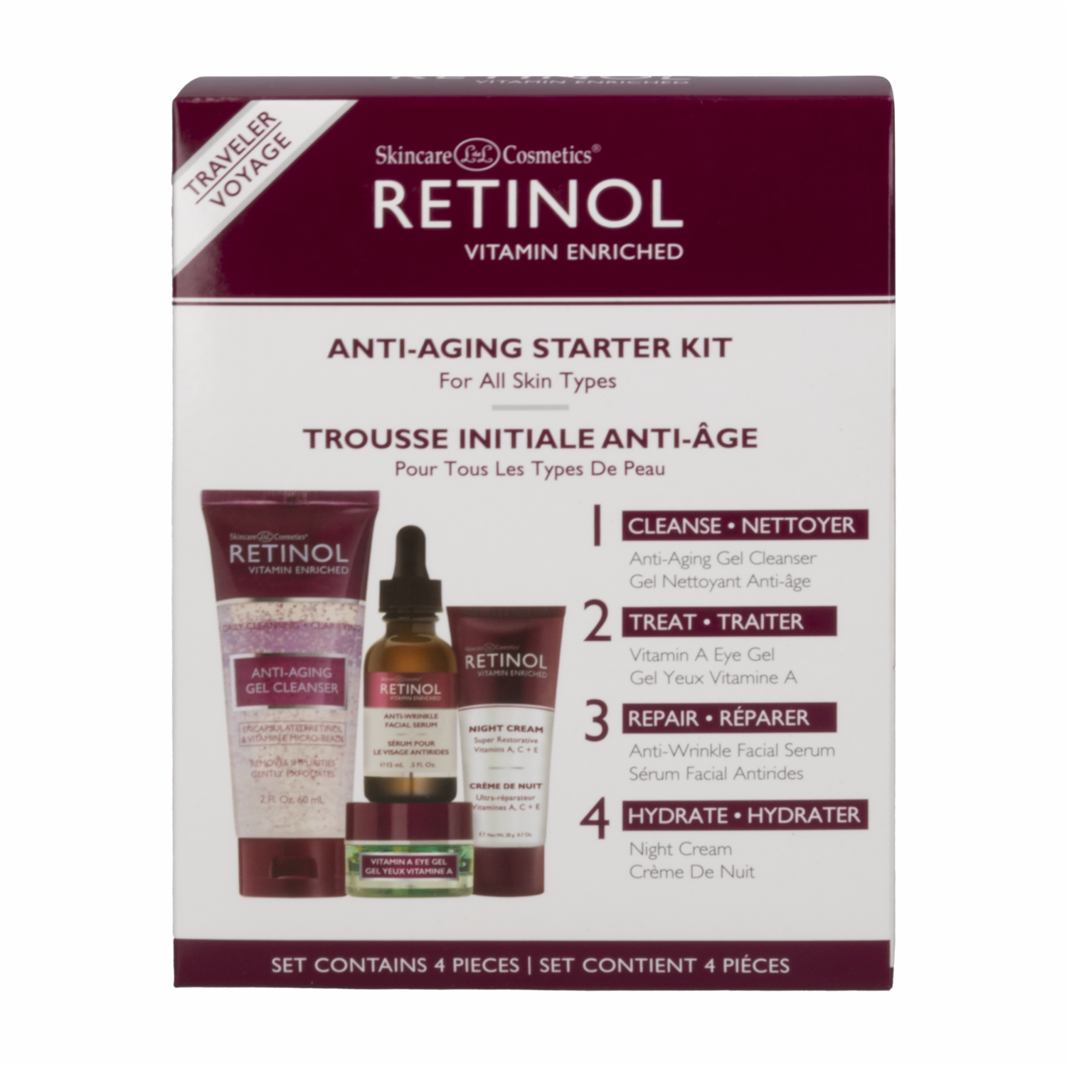 Set Facial Viajero Anti-Envejecimiento X4 RETINOL Paquete