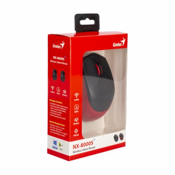 Mouse Modelo NX-8000S Silencioso 1200DPI Negro Y Rojo GENIUS Inalámbrica - Imagen 4