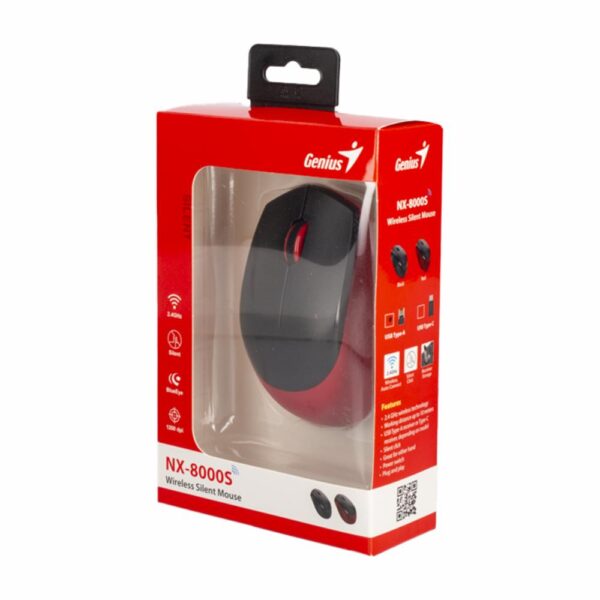 Mouse Modelo NX-8000S Silencioso 1200DPI Negro Y Rojo GENIUS Inalámbrica - Imagen 5