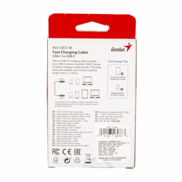 Cable De Carga USB Tipo C - USB Tipo C GENIUS 150 Cm - Imagen 3