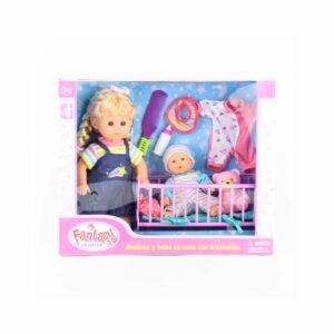 Set De Juego Muñeca Y Bebé En Cuna FANTASY Incluye Accesorios