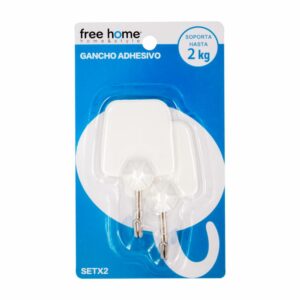 Ganchos Adhesivo Plástico Metal FREE HOME 2 Piezas