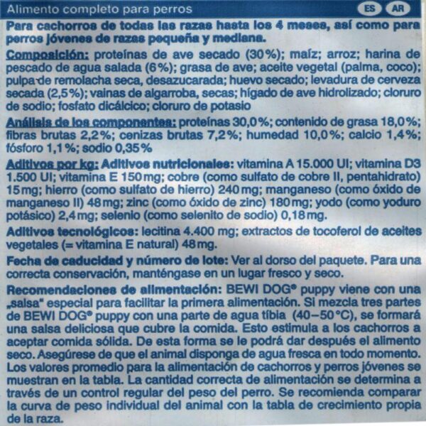 Alimento Para Perros Cachorros Razas Pequeñas Y Medianas Puppy BEWI DOG 800 G - Imagen 2