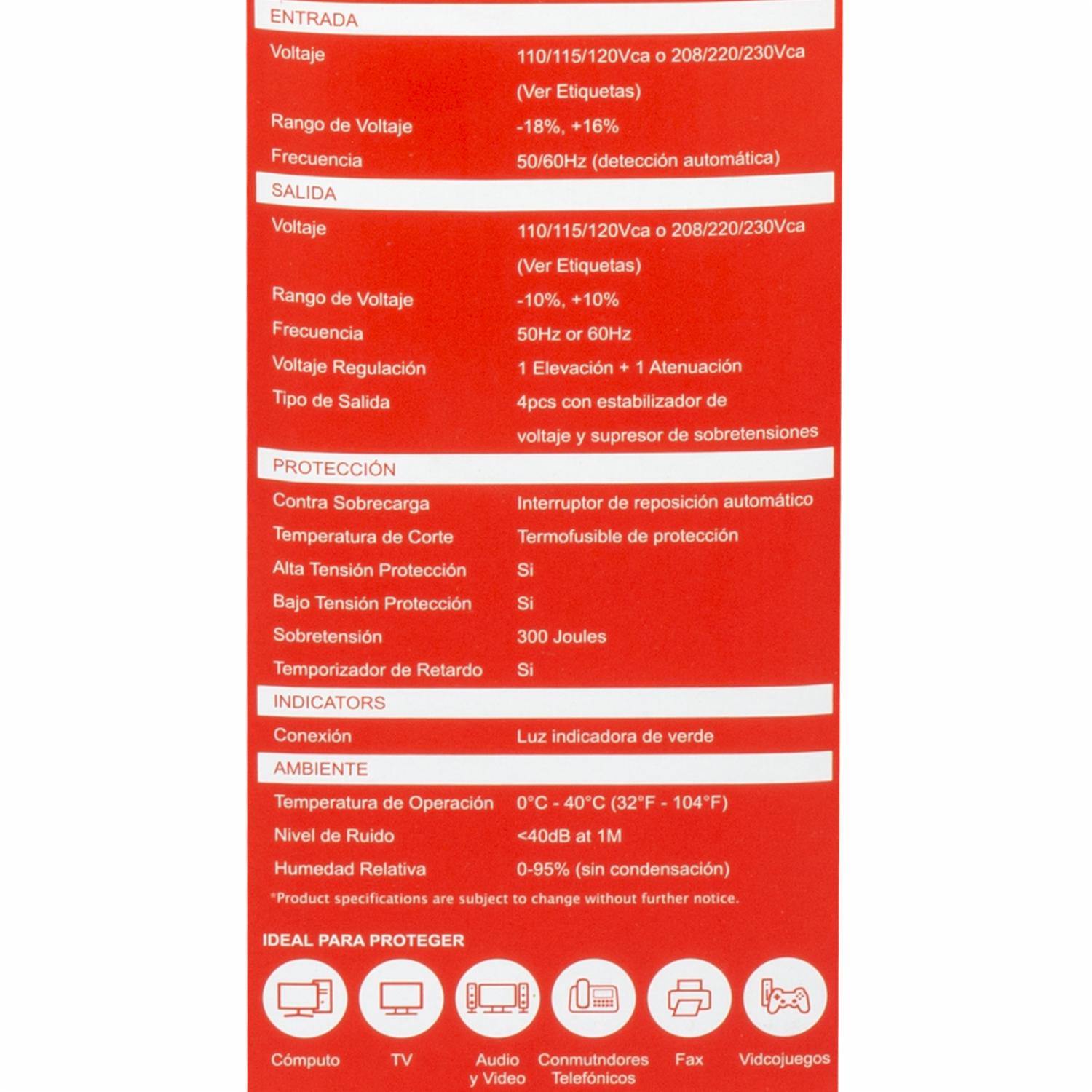 Estabilizador De Voltaje 1000 VA/500 W APLUS 4 Salidas