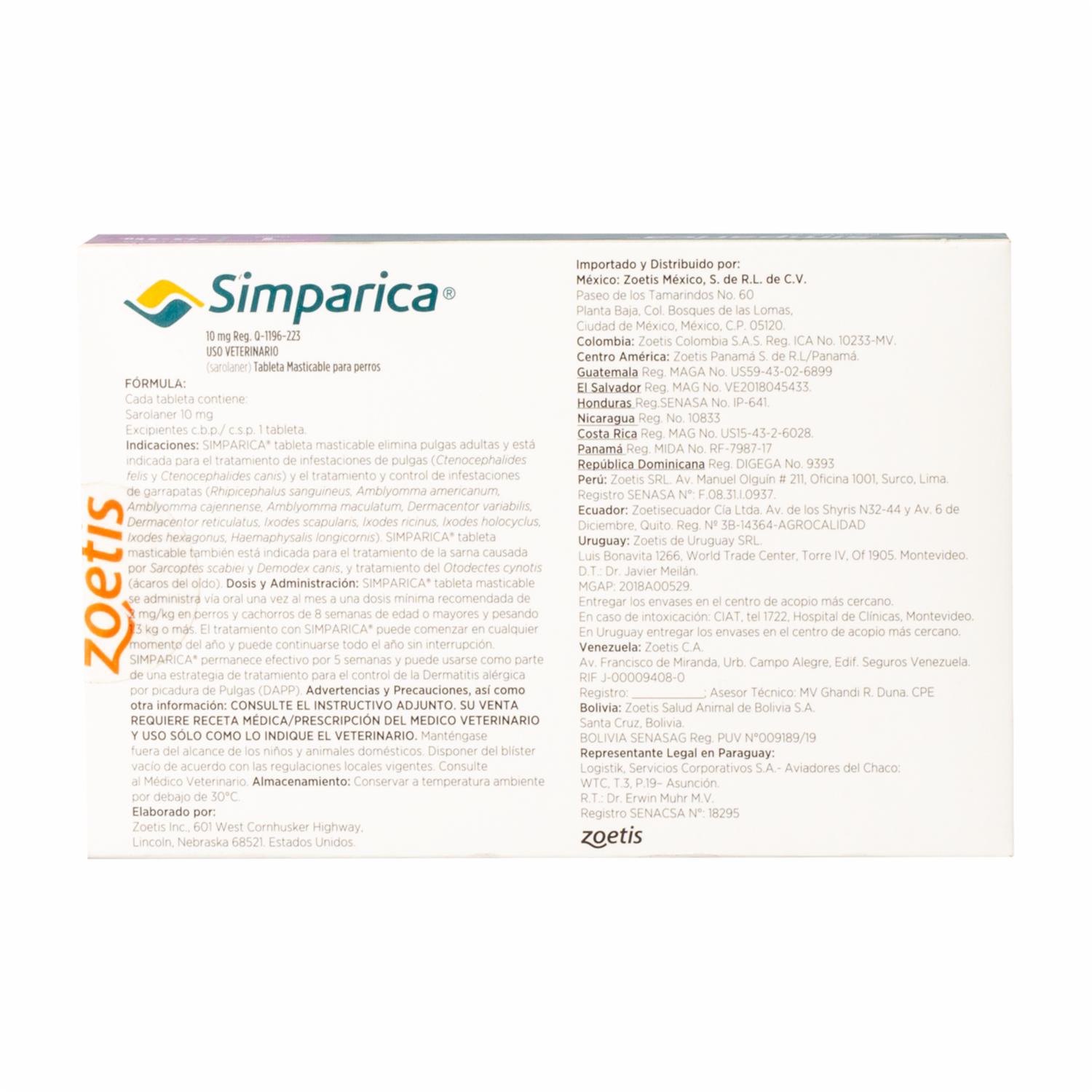 Tableta Antipulgas Para Perros De 2.5 A 5 Kg SIMPARICA Unidad - Imagen 2