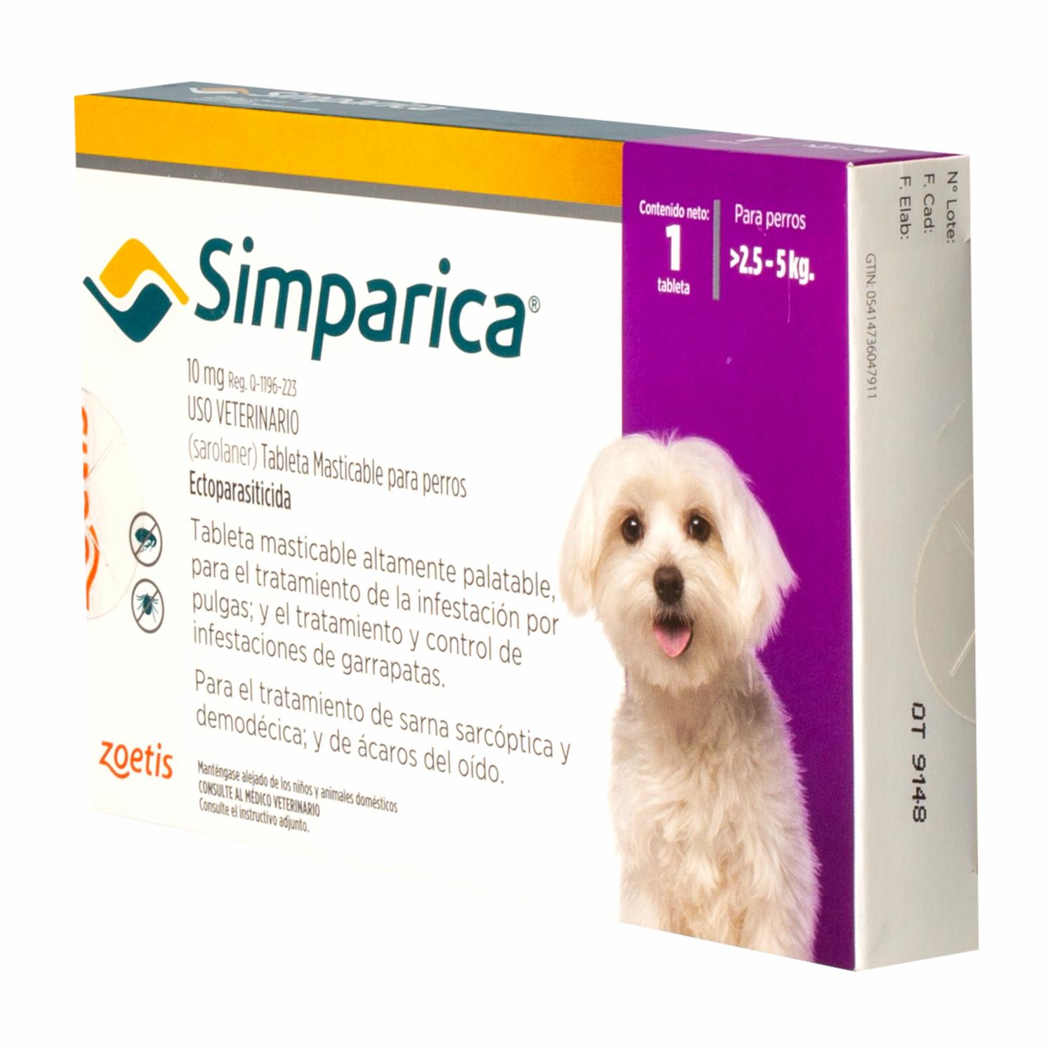 Tableta Antipulgas Para Perros De 2.5 A 5 Kg SIMPARICA Unidad - Imagen 4