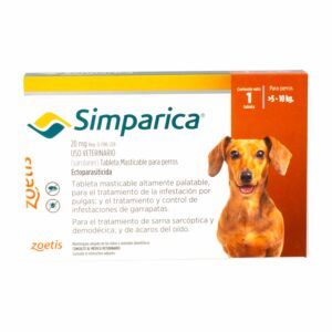 Tableta Antipulgas Para Perros De 5 A 10 Kg SIMPARICA 20 Mg