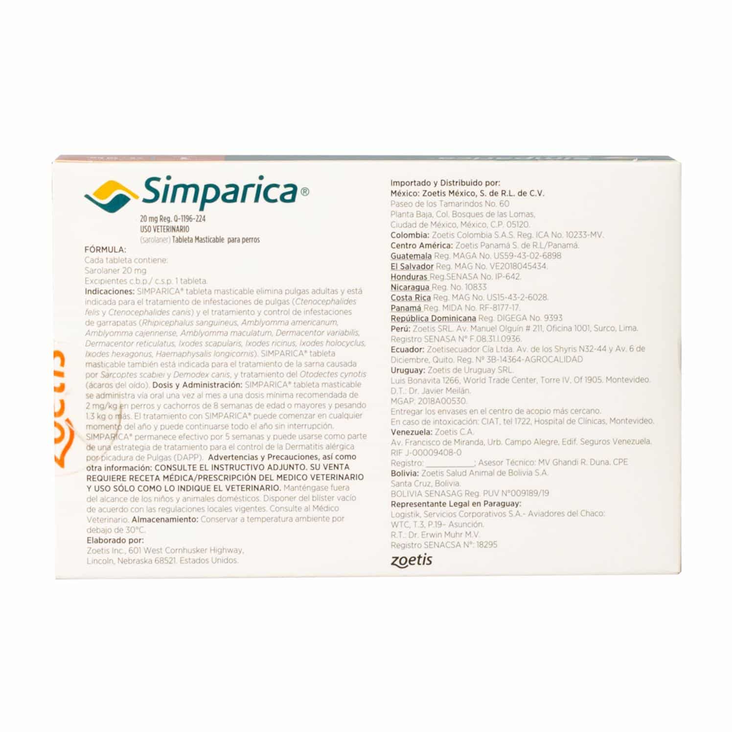 Tableta Antipulgas Para Perros De 5 A 10 Kg SIMPARICA 20 Mg - Imagen 2