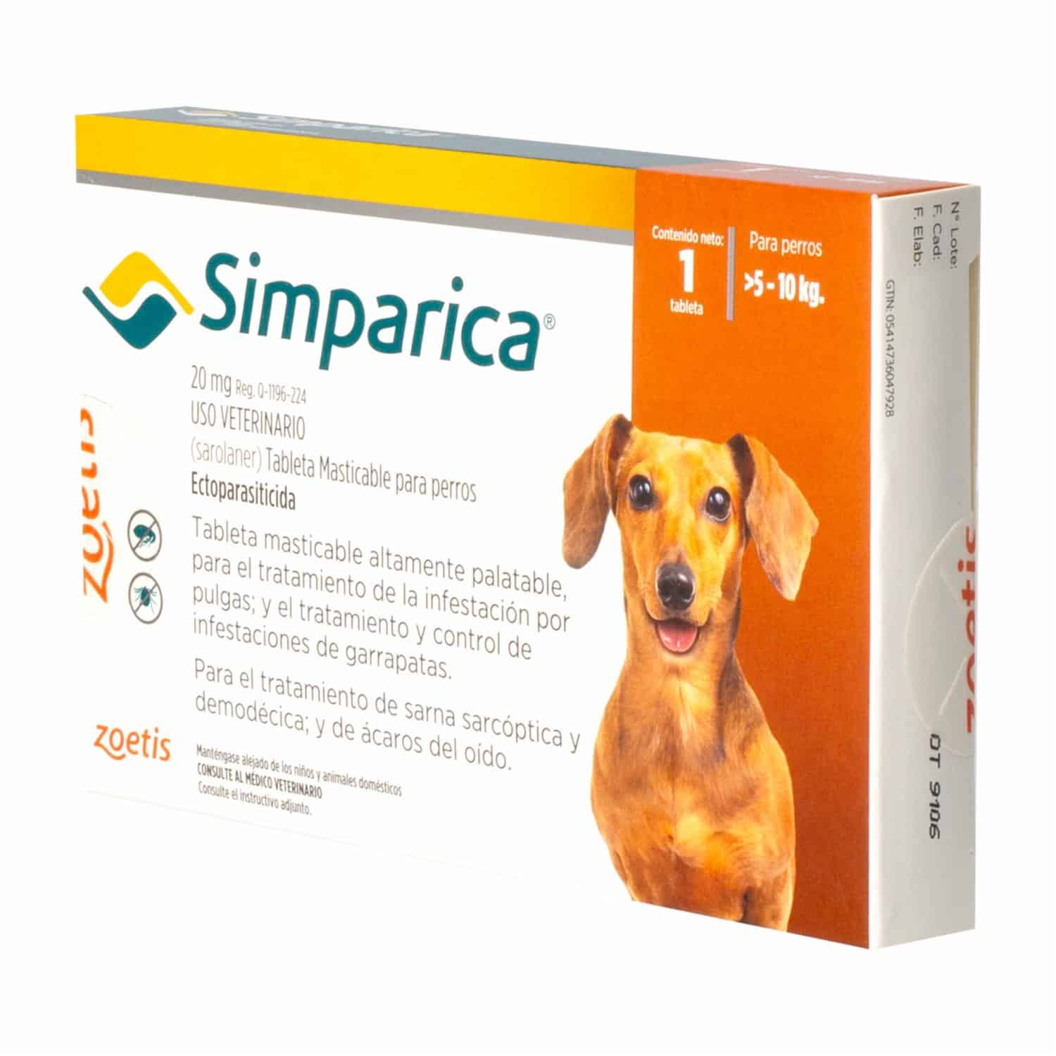 Tableta Antipulgas Para Perros De 5 A 10 Kg SIMPARICA 20 Mg - Imagen 4