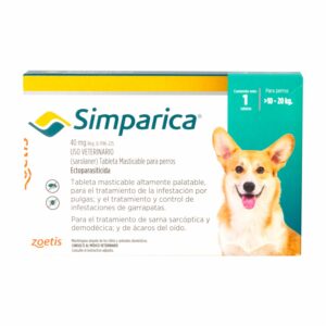 Tableta Antipulgas Para Perros De 10 A 20 Kg SIMPARICA 40 Mg