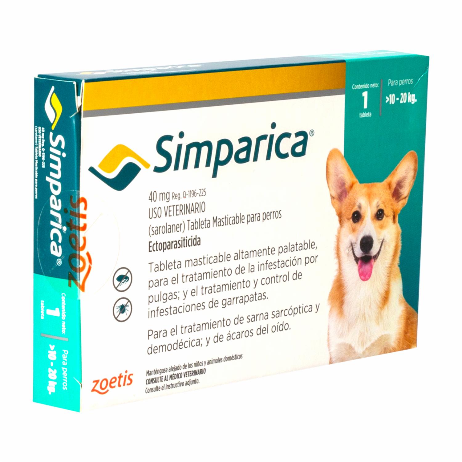 Tableta Antipulgas Para Perros De 10 A 20 Kg SIMPARICA 40 Mg - Imagen 3
